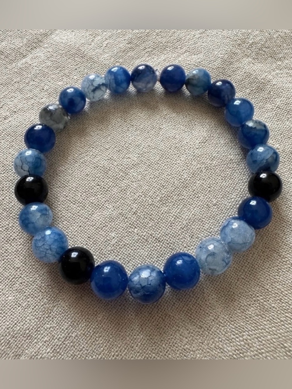 Artisan Blue Marbled & Black Agate Beaded Bracelet